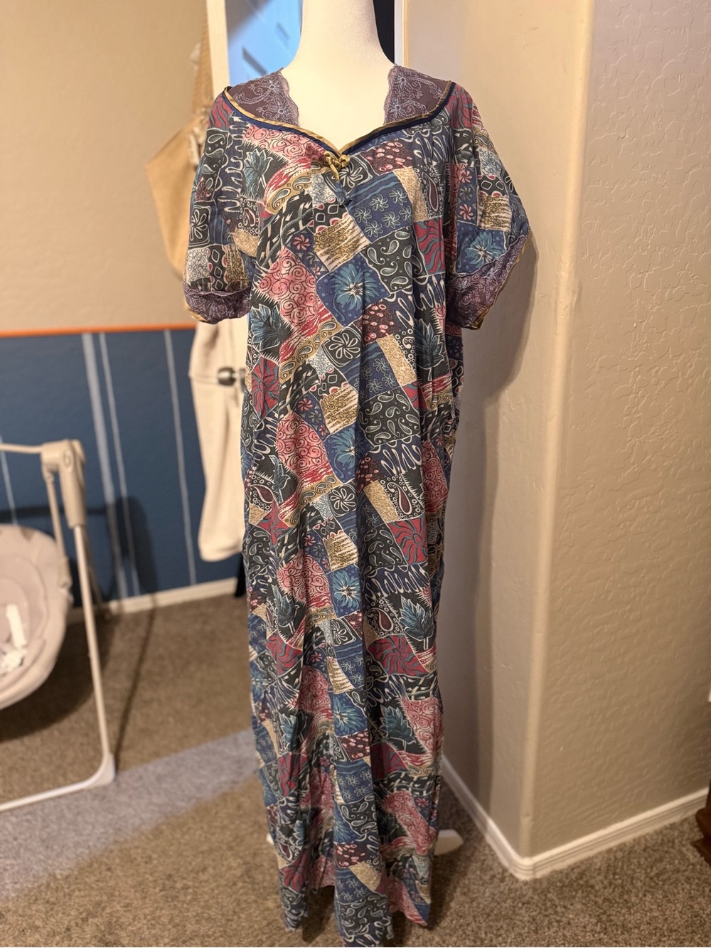 Vintage Anavi “Fashion Night Wear” Patchwork Caftan House Dress - XL